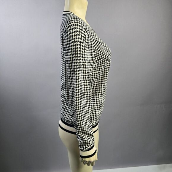 Talbots Black and White Houndstooth Cardigan Sweater R12 - Picture 3 of 5